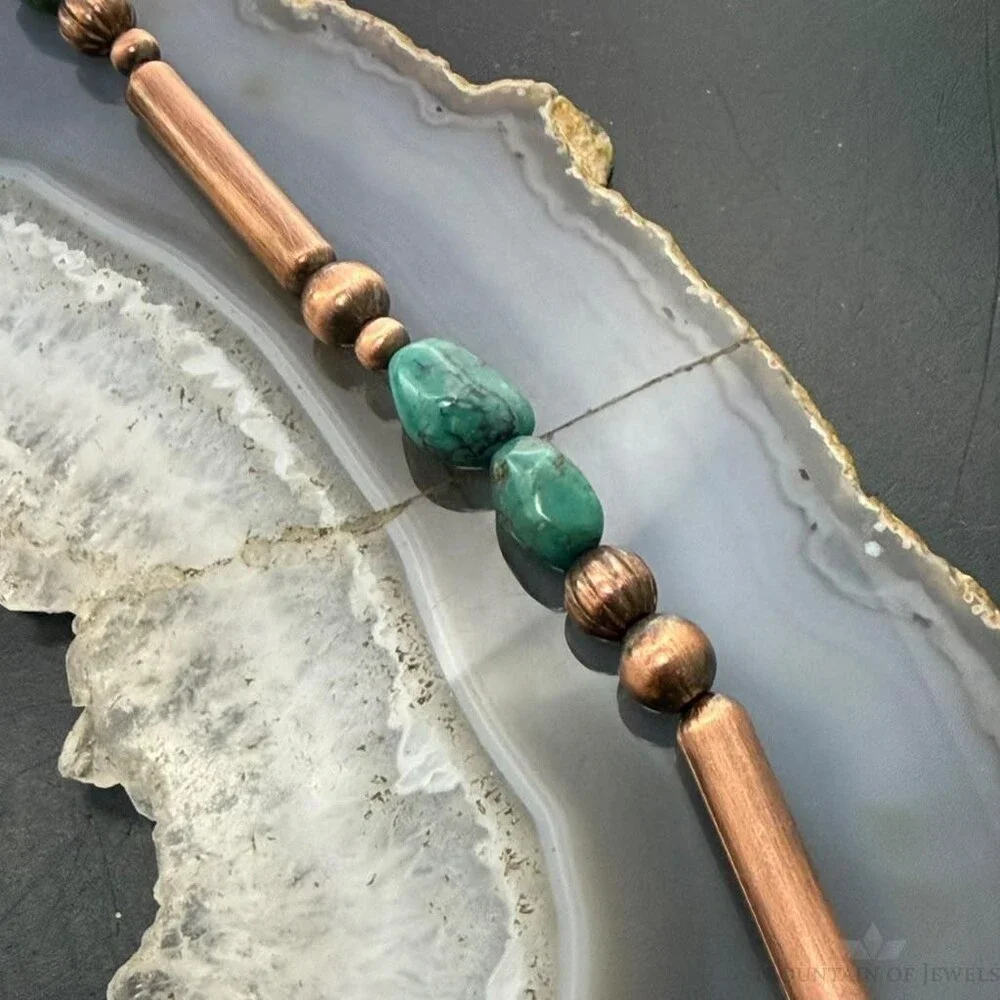 Southwestern Style 3-9.5mm Copper Navajo Pearl,Cylinder&Turquoise Beads Necklace